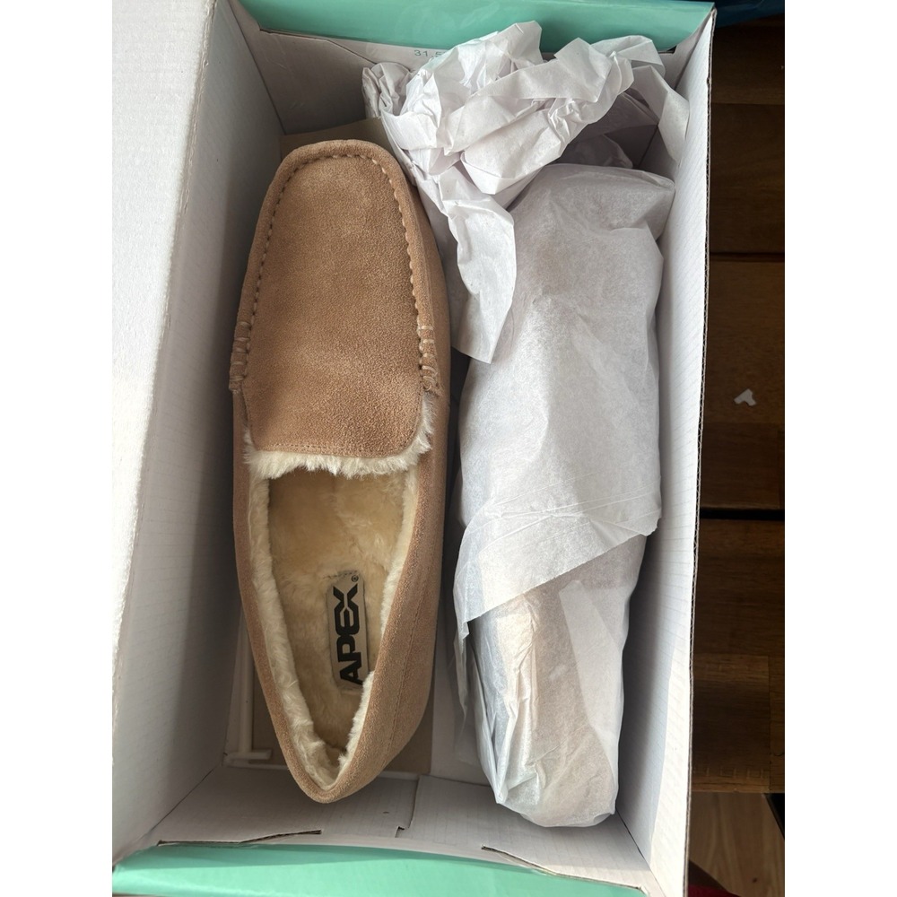 Apex SS200MC Women's Brown Suede Moccasin Slippers Comfort Size 7 Medium